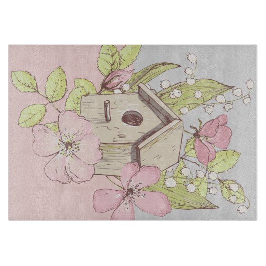 Vogelhuisje Bloem Kleurblok Snijplank (Voorkant)