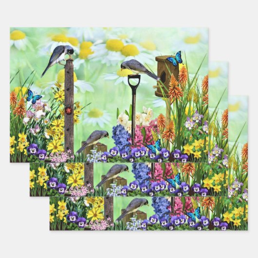 Vogelhuisje Bloementuin Inpakpapier Vel (Set)
