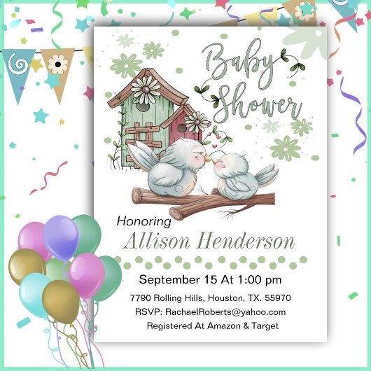 Vogelhuisje met moeder en Baby vogel Baby shower Kaart