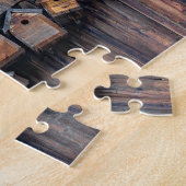 Vogelhuisjes op een houten muur, leuk en lastig legpuzzel (Zijkant)