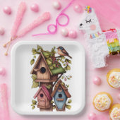 Vogelhuisjes Papieren Bordje (Feest)