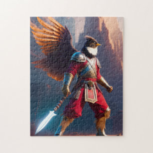 Vogelhumanoïde met oorlogen en zwaard legpuzzel