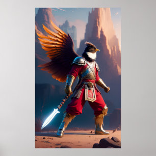 Vogelhumanoïde met oorlogen en zwaard poster