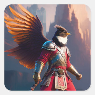 Vogelhumanoïde met oorlogen en zwaard vierkante sticker