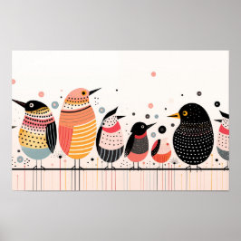 Vogelillustratie met stippen en strepen poster