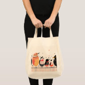 Vogelillustratie met stippen en strepen tote bag (Voorkant (product))