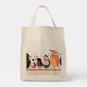 Vogelillustratie met stippen en strepen tote bag (Achterkant)