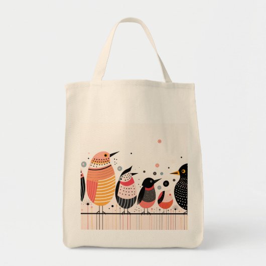 Vogelillustratie met stippen en strepen tote bag (Voorkant)