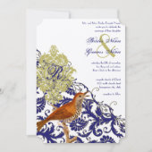  vogeljacht Endive Damask Wedding Kaart (Voorkant)