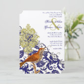  vogeljacht Endive Damask Wedding Kaart (Staand voorkant)