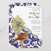 vogeljacht Endive Damask Wedding Kaart (Voorkant / Achterkant)