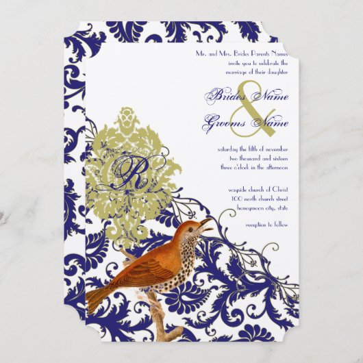  vogeljacht Endive Damask Wedding Kaart (Voorkant / Achterkant)