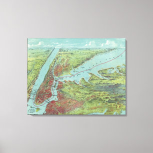 vogelkaart met Uitzicht van New York en omgeving Canvas Afdruk