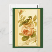 vogelkaart met vogel en Roos Briefkaart (Voorkant / Achterkant)