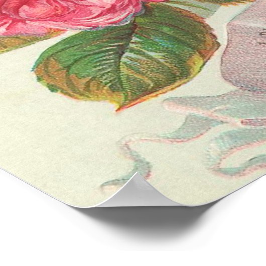 vogelkaart met vogel en Roos Poster (Hoek)