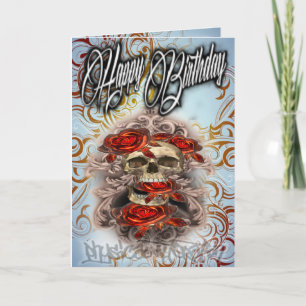 Vogelkaartschedel en rozen kaart