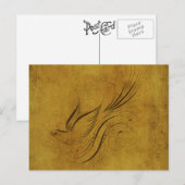 vogelkalligrafie op goud briefkaart (Voorkant / Achterkant)