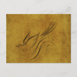  vogelkalligrafie op goud briefkaart