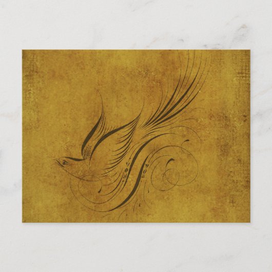 vogelkalligrafie op goud briefkaart (Voorkant)
