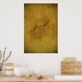  vogelkalligrafie op goud poster (Keuken)