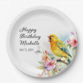  vogelkanariën bloemen gelukkige verjaardag papieren bordje (Voorkant)