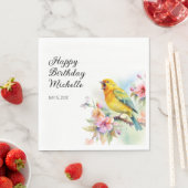  vogelkanariën bloemen gelukkige verjaardag servet (Insitu)