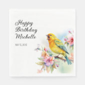  vogelkanariën bloemen gelukkige verjaardag servet (Voorkant)