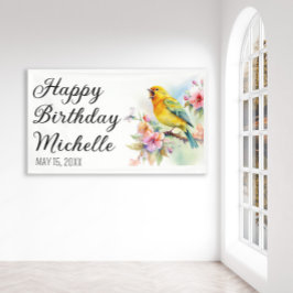  vogelkanariën bloemen gelukkige verjaardag spandoek