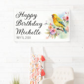 vogelkanariën bloemen gelukkige verjaardag spandoek (Insitu)