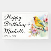 vogelkanariën bloemen gelukkige verjaardag spandoek (Horizontaal)