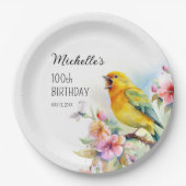  vogelkanaries Flowers 100th Birthday Papieren Bordje (Voorkant)