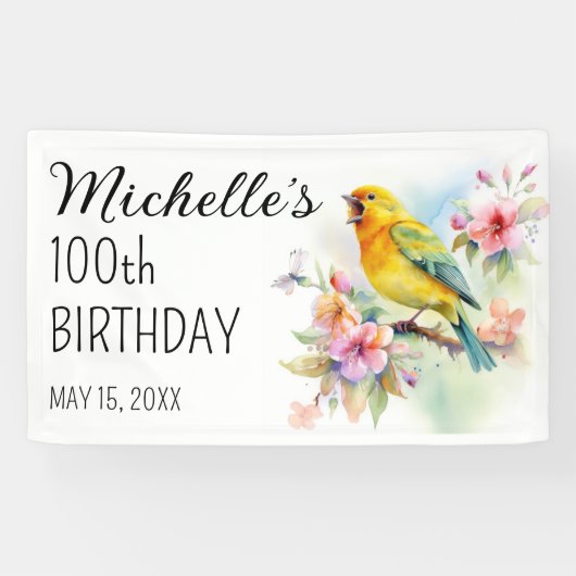  vogelkanaries Flowers 100th Birthday Spandoek (Horizontaal)