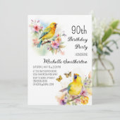  vogelkanaries Flowers 90th Birthday Kaart (Staand voorkant)