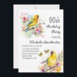 vogelkanaries Flowers 90th Birthday Kaart<br><div class="desc">uitnodiging voor de 90e verjaardag met gele kanaries die zingen in de takken van een boom die bloedt met bloemen in de lente. Neem contact met mij op voor hulp bij uw aanpassingen of om aanvullende Zazzle-producten aan te vragen of te coördineren voor uw viering.</div>