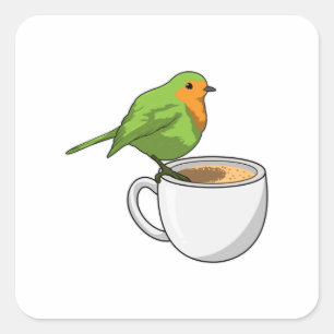 Vogelkoffie Cup Vierkante Sticker