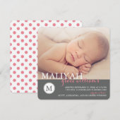 Vogelkondiging op zoete monogram / Stippen op Roos Aankondiging (Voorkant / Achterkant)