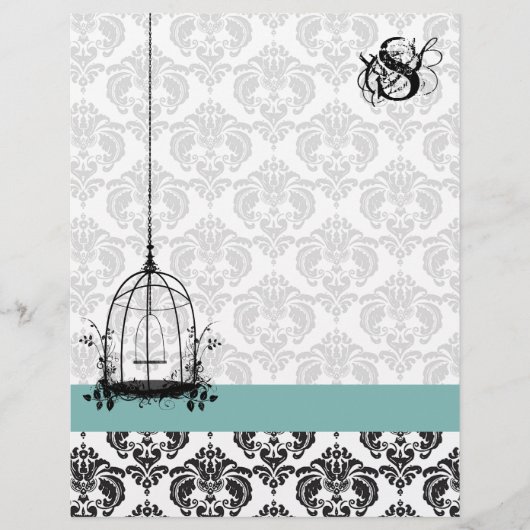 Vogelkooi Aqua Damask Monogram Letterhead (Voorkant)
