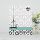 Vogelkooi Aqua Damask Monogram Letterhead (Staand voorkant)