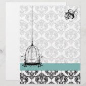 Vogelkooi Aqua Damask Monogram Letterhead (Voorkant / Achterkant)