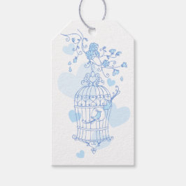 Vogelkooi blauw huwelijksgunst cadeau label cadeaulabel