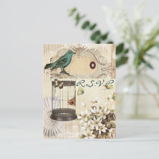  vogelkooi botanische bruiloft reactie RSVP Uitnodiging Briefkaart (Staand voorkant)