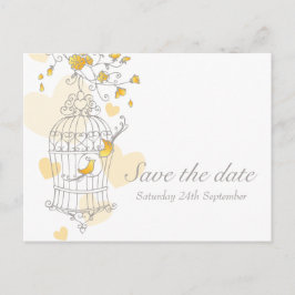 Vogelkooi bruiloft geel save the date kaart