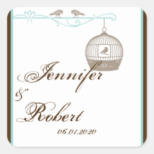 Vogelkooi Bruin Aqua Bruiloft Envelop Afdichting Vierkante Sticker