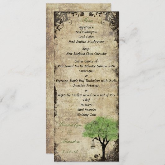 Vogelkooi en boomgroene bruiloft Menu Kaart (Voorkant / Achterkant)