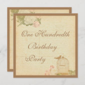  vogelkooi en Rozen 100e verjaardag Kaart (Voorkant / Achterkant)