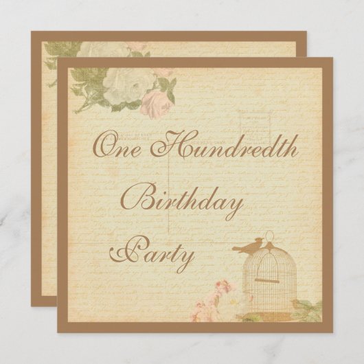  vogelkooi en Rozen 100e verjaardag Kaart (Voorkant / Achterkant)