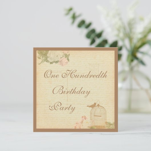  vogelkooi en Rozen 100e verjaardag Kaart (Staand voorkant)