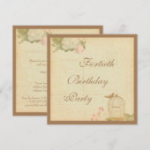 vogelkooi en Rozen 40e verjaardag Kaart (Voorkant / Achterkant)