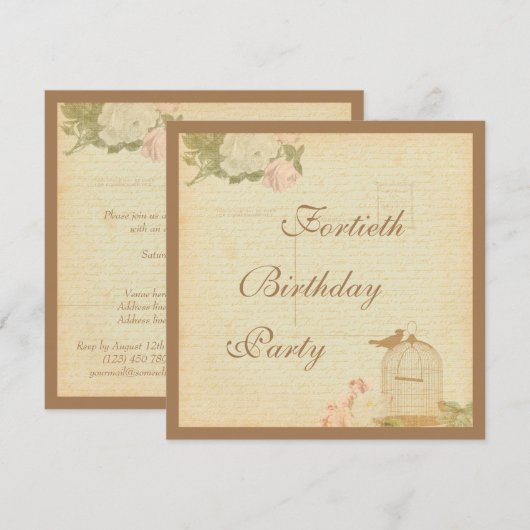 vogelkooi en Rozen 40e verjaardag Kaart (Voorkant / Achterkant)