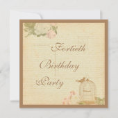 vogelkooi en Rozen 40e verjaardag Kaart (Voorkant)